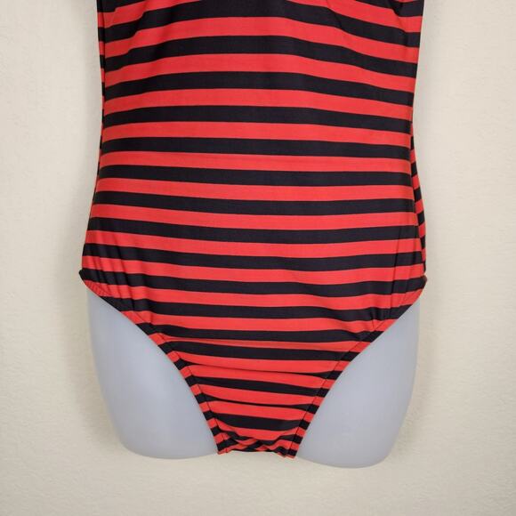 Pin-Up Halter Swimsuit Women One Piece High Back Stripe Full Coverage Nautical L - Picture 7 of 15